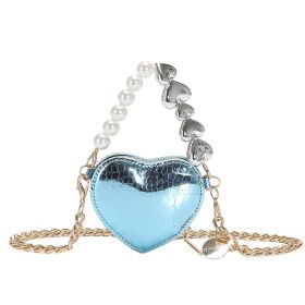Mini Love-shape Pearls Handbag Fashion Cute Chain Lipstick Bag Women's Bright Candy Color Shoulder Messenger Bag (Option: Blue)