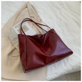 Fashion Handbag New Autumn And Winter Japanese And Korean Large Capacity Soft Leather Shoulder Bag Retro Casual Handbag (Option: Wine Red)