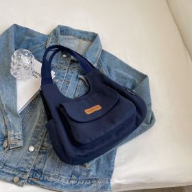 Leisure Commute Large Capacity Summer Fashion Canvas Support All-match Shoulder Bag (Option: Dark Blue Without Pendant)